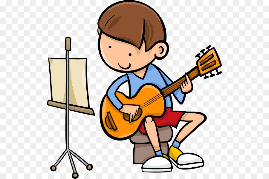 cartoon guy with guitar and music stand